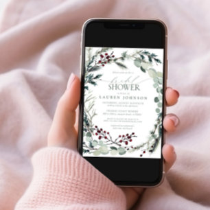 Convites Sage Green Eucalyptus Greenery Chá de panela Berry