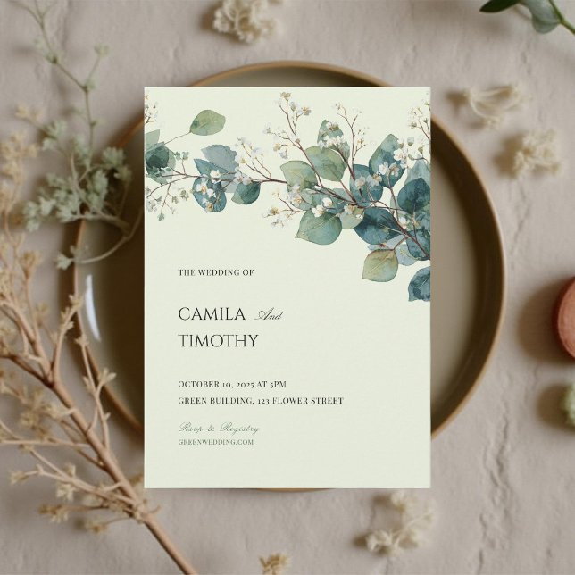 Convites Sage Green Eucalyptus Watercolor Greenery Wedding (Criador carregado)