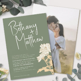 Convites Sage green fall flores calliografia script casamen