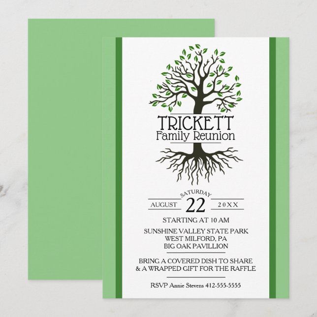 Convites Sage Green Family Tree Family (Frente/Verso)