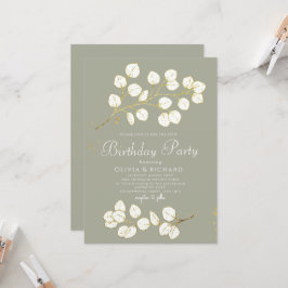 Convites Sage Green Faux Dourado Greenery Eucalyptus