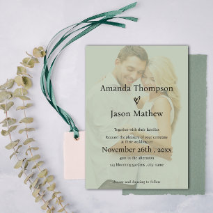 Convites Sage Green Faux Vellum Casamento de Sobreposição M