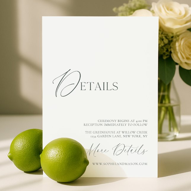 Convites Sage Green Fine Art Marble Wedding Details Card (Criador carregado)