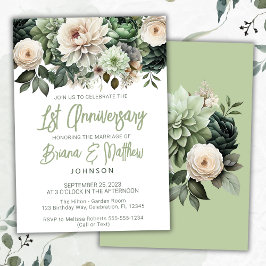 Convites Sage Green Floral 1rua Aniversário de Casamento