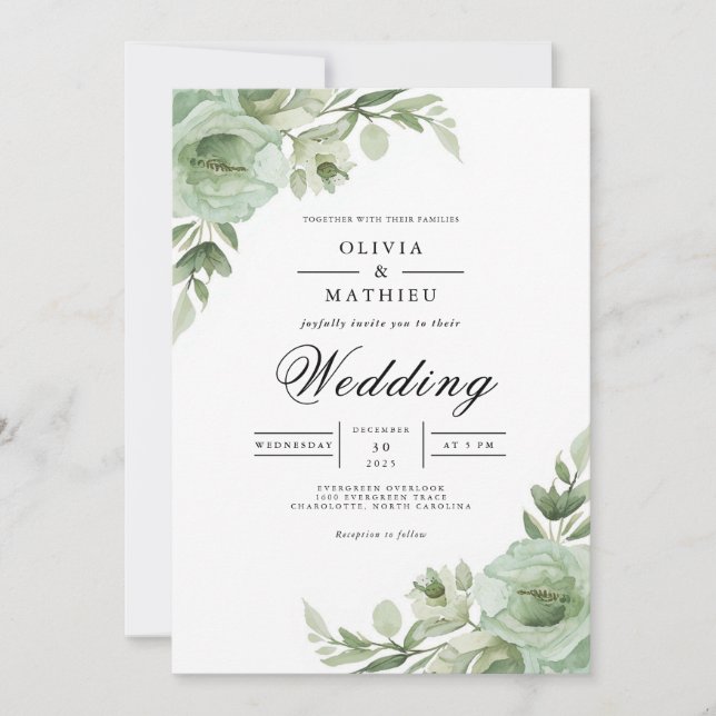 Convites Sage Green Floral Arch Wedding (Frente)