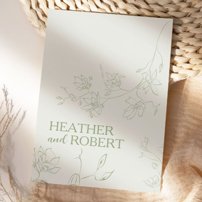 Convites Sage Green Floral Botânica Simples Casamento Boho (Criador carregado)