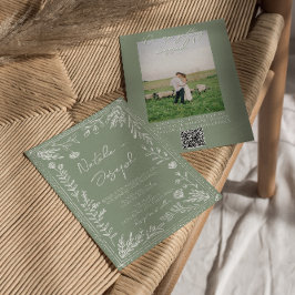 Convites Sage Green Floral Botanical QR Code Photo  Wedding