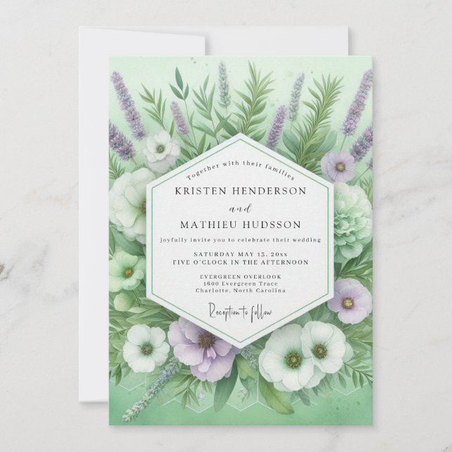 Convites Sage Green Floral Botanical Wedding (Frente)
