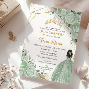Convites Sage Green Floral Brown Princesa Dourada Quinceañe