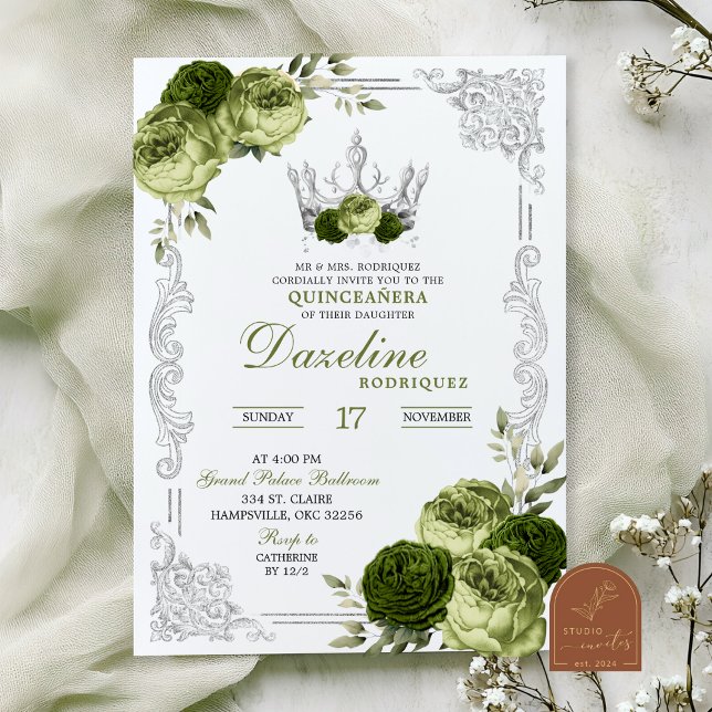Convites Sage Green Floral Butterfly Quinceanera (Criador carregado)