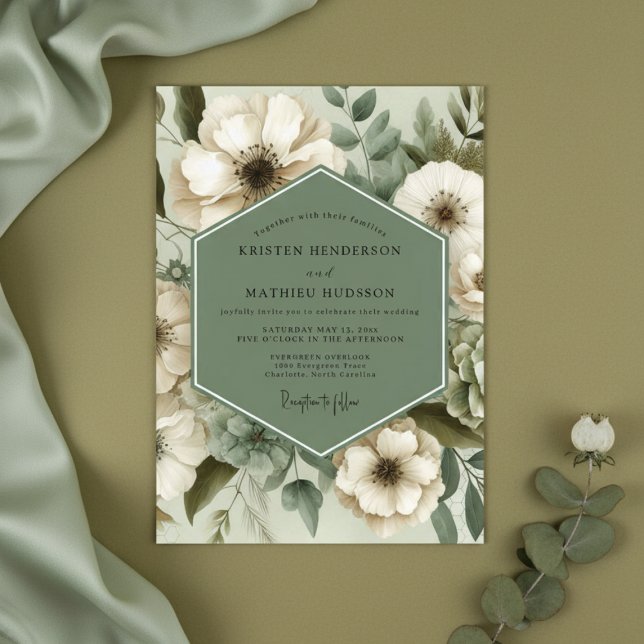 Convites Sage Green Floral Elegance Wedding (Criador carregado)