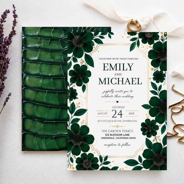 Convites Sage Green Floral Elegant Botanical Greenery Gold (Criador carregado)