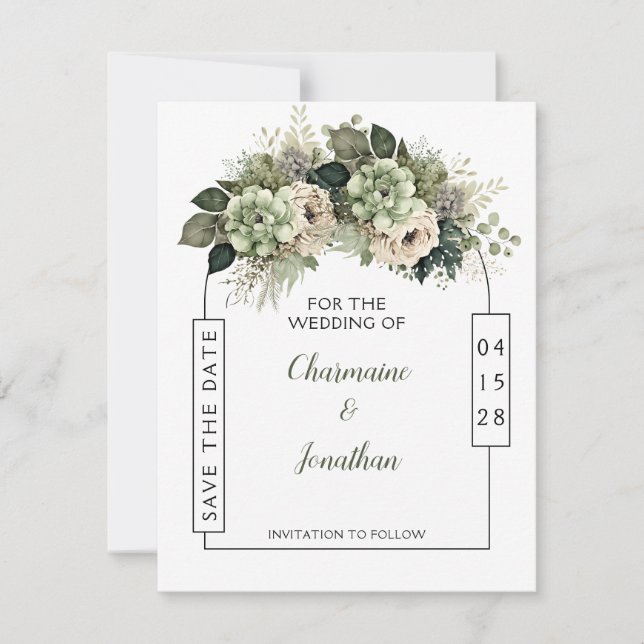 Convites Sage Green Floral Eucalyptus Save the Date | (Frente)