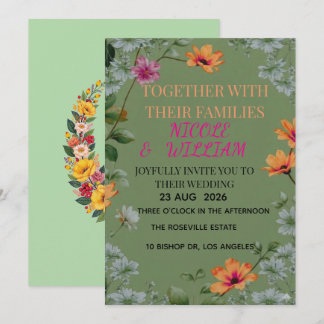 Convites Sage Green Floral Garden Wedding Invitation