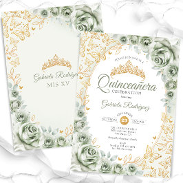 Convites Sage Green Floral Quinceanera
