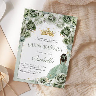 Convites Sage Green Floral Quinceanera Mis Quince Anos