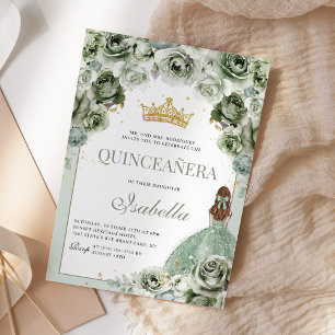 Convites Sage Green Floral Quinceanera Mis Quince Anos