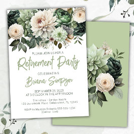 Convites Sage Green Floral Retirement Party