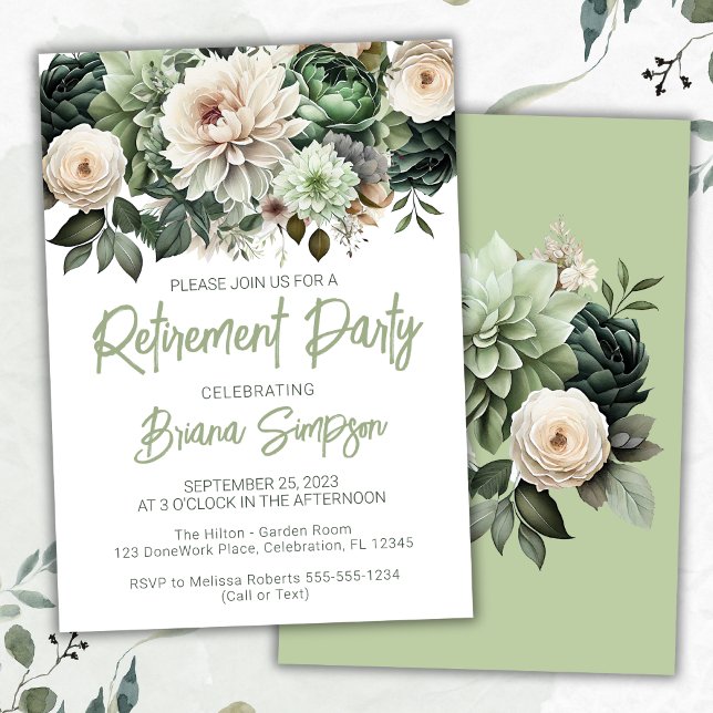 Convites Sage Green Floral Retirement Party (Criador carregado)