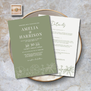 Convites Sage Green Floral Tudo Em Um Casamento Elegante