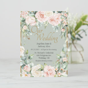 Convites Sage Green Floral Wedding