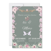  Sage Green Floral Wedding Invitation Card
