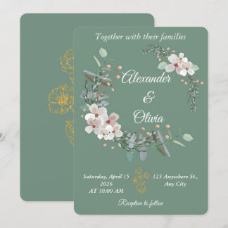 Convites Sage Green Floral Wedding Invitation Editable