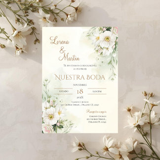 Convites Sage Green Floral wedding invitation in Spanish