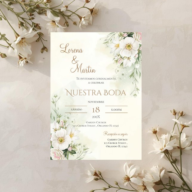 Convites Sage Green Floral wedding invitation in Spanish (Criador carregado)