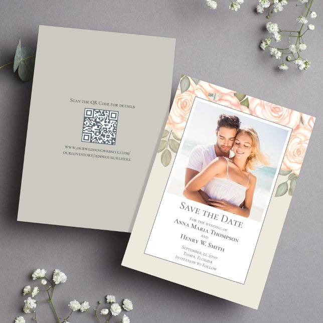 Convites Sage Green Floral Wedding Save the Date Photo (Sage green elegant photo save the date card.)