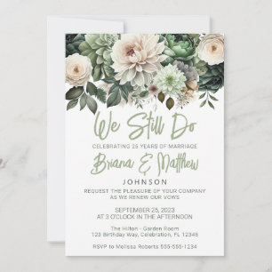 Convites Sage Green Floral Wedding Vow Renewal