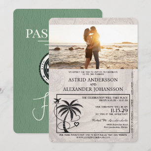 Convites Sage Green Florida Passport Wedding