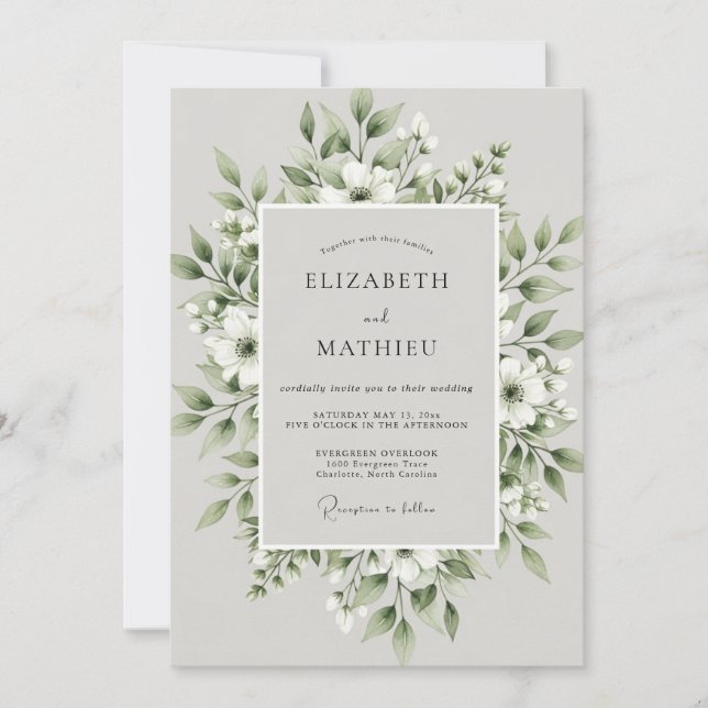 Convites Sage Green Foliage Bloom Wedding (Frente)