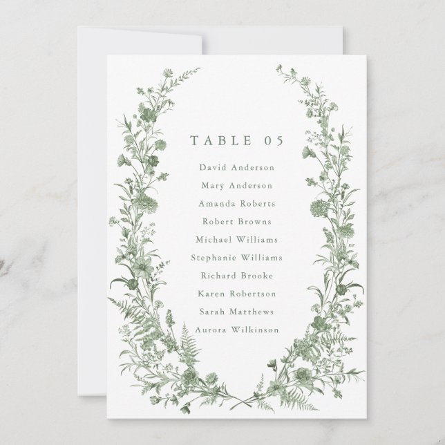 Convites Sage green foliage Spring Chic Seating Chart card  (Frente)