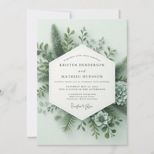 Convites Sage Green Forest Flora Wedding (Frente)
