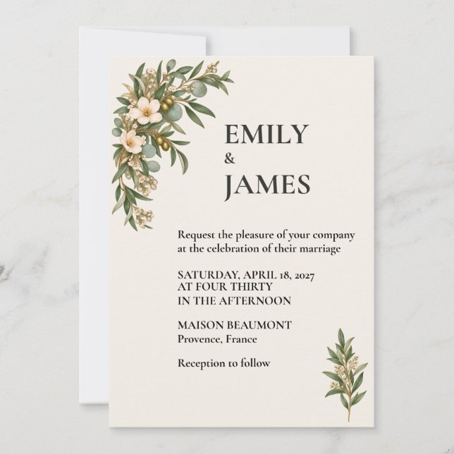 Convites Sage Green French Botanical Wedding (Frente)