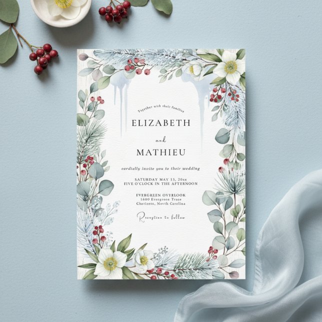 Convites Sage Green Frosty Winter Wedding (Criador carregado)