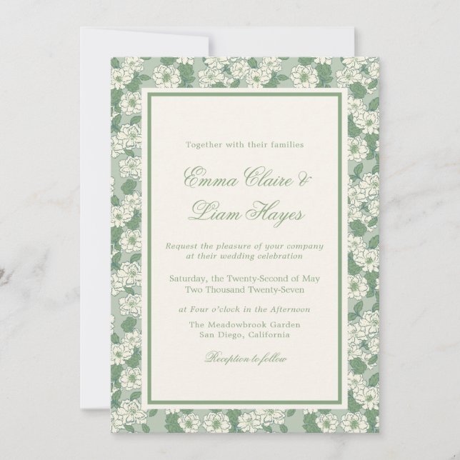 Convites Sage Green Garden Chinoiserie Wedding Invitation (Frente)