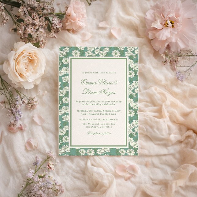 Convites Sage Green Garden Chinoiserie Wedding Invitation (Criador carregado)