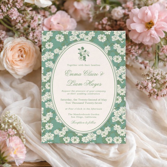 Convites Sage Green Garden Chinoiserie Wedding Invitation (Criador carregado)