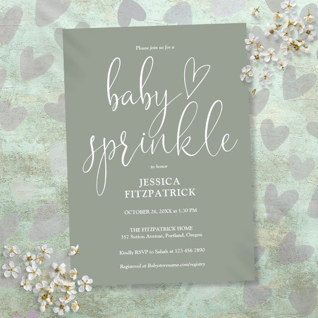 Convites Sage Green Gender Neutral Baby Sprinkle Chá (Sage Green Gender Neutral Baby Sprinkle Shower Invitation)