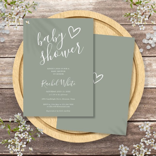 Convites Sage Green Gender Neutral Chá de fraldas (Sage Green Gender Neutral Baby Shower Invitation)