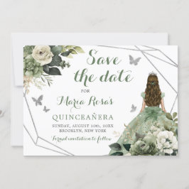 Convites Sage Green Geométrico Princesa Quinceañera Floral