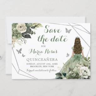 Convites Sage Green Geométrico Princesa Quinceañera Floral