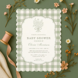 Convites Sage Green Gingham Baby Shower