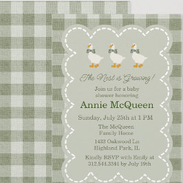 Convites Sage Green Gingham Buffalo Check Goose Baby Shower