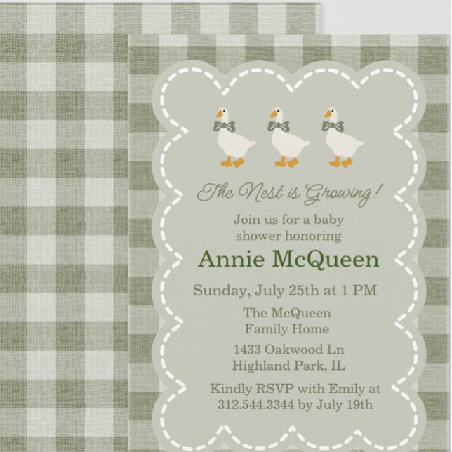 Convites Sage Green Gingham Buffalo Check Goose Baby Shower (Criador carregado)