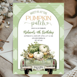 Convites Sage Green Gingham Fall Pumpkin Patch Aniversário