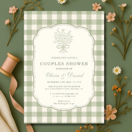 Convites Sage Green Gingham Floral Bow Couples Shower