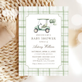 Convites Sage Green Gingham Golf Baby Shower Invitation 